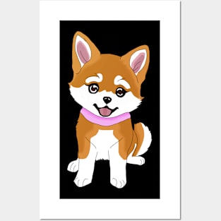 Shiba Inu Puppy in Pink Collar Posters and Art